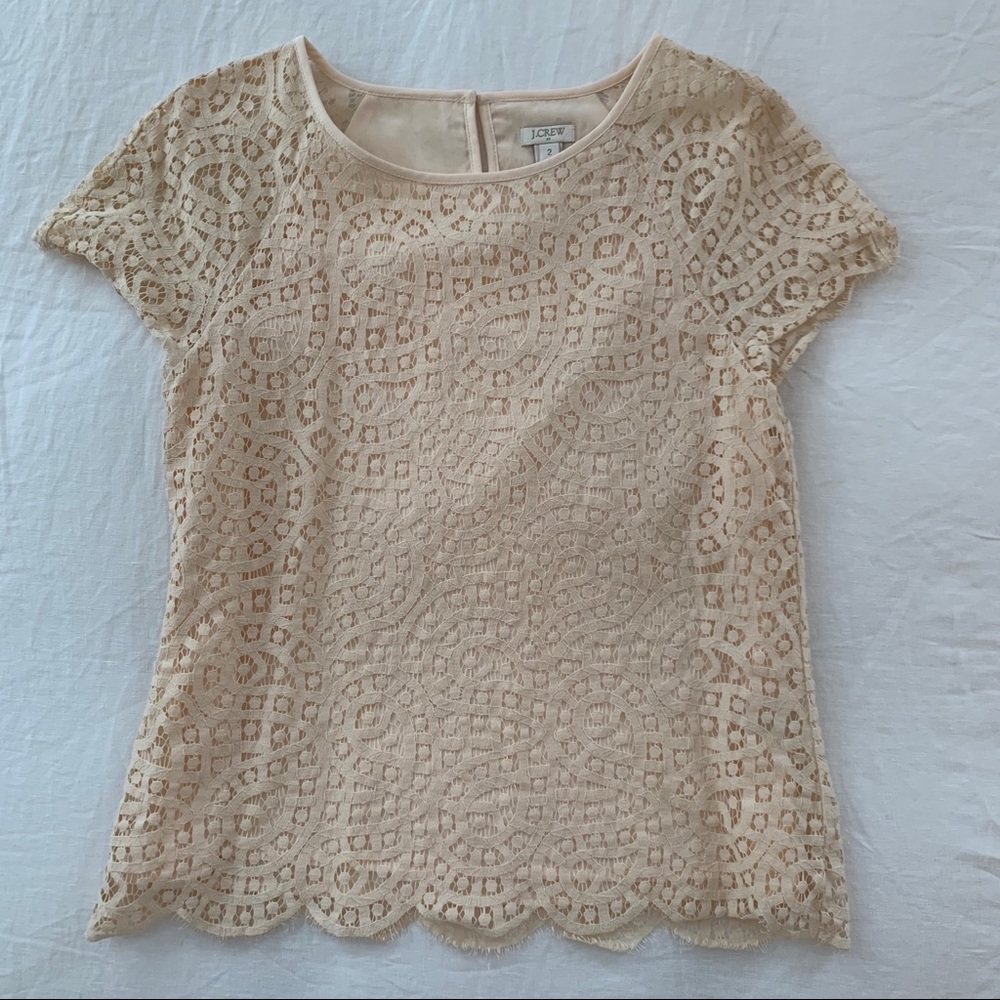 J.Crew Cream/Ivory Scalloped Eyelash Lace Blouse